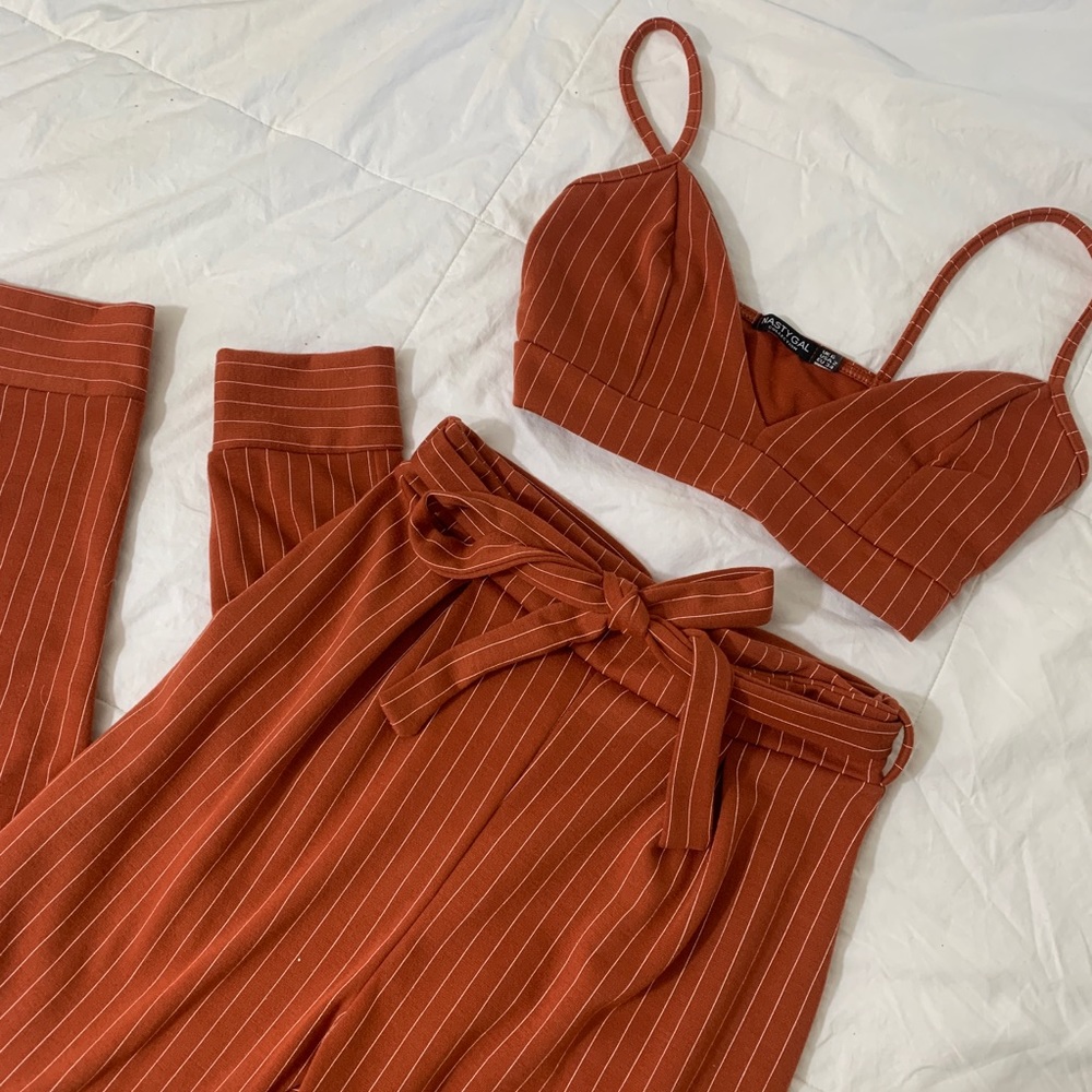 Nasty Gal 2 piece set crop and pin stripped pants
